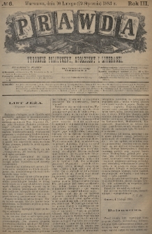 Prawda : tygodnik polityczny, społeczny i literacki. 1883, nr 6