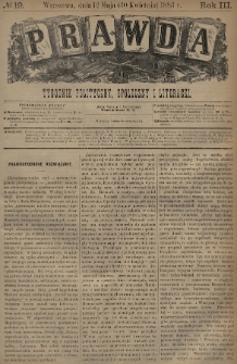 Prawda : tygodnik polityczny, społeczny i literacki. 1883, nr 19