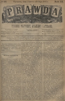 Prawda : tygodnik polityczny, społeczny i literacki. 1883, nr 22