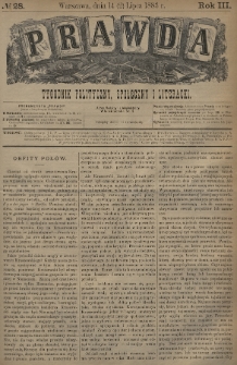 Prawda : tygodnik polityczny, społeczny i literacki. 1883, nr 28