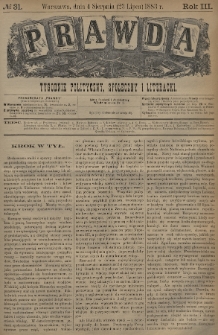 Prawda : tygodnik polityczny, społeczny i literacki. 1883, nr 31