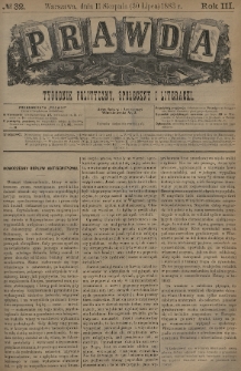 Prawda : tygodnik polityczny, społeczny i literacki. 1883, nr 32