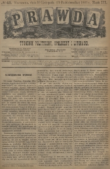 Prawda : tygodnik polityczny, społeczny i literacki. 1883, nr 45