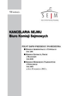 Pełny Zapis Przebiegu Posiedzenia Komisji Mniejszości Narodowych i Etnicznych (nr 105) z dnia 24 września 2015 r.