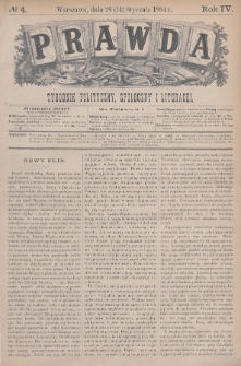 Prawda : tygodnik polityczny, społeczny i literacki. 1884, nr 4
