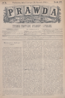 Prawda : tygodnik polityczny, społeczny i literacki. 1884, nr 5