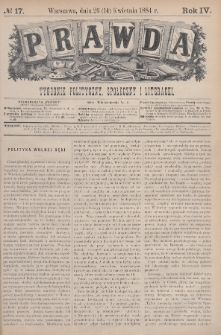 Prawda : tygodnik polityczny, społeczny i literacki. 1884, nr 17