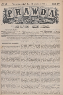 Prawda : tygodnik polityczny, społeczny i literacki. 1884, nr 18
