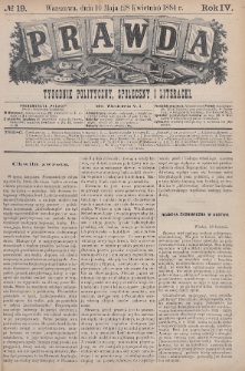 Prawda : tygodnik polityczny, społeczny i literacki. 1884, nr 19