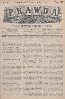 Prawda : tygodnik polityczny, społeczny i literacki. 1884, nr 23