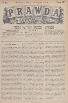 Prawda : tygodnik polityczny, społeczny i literacki. 1884, nr 33