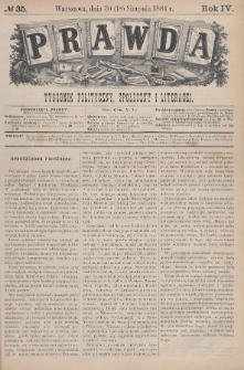 Prawda : tygodnik polityczny, społeczny i literacki. 1884, nr 35