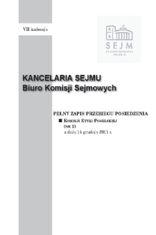 Pełny Zapis Przebiegu Posiedzenia Komisji Etyki Poselskiej (nr 2) z dnia 14 grudnia 2011 r.