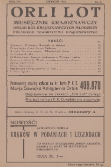 Orli Lot : miesięcznik krajoznawczy : organ Kół Krajoznawczych Młodzieży Polskiego Towarzystwa Krajoznawczego. R.15, 1934, nr 4