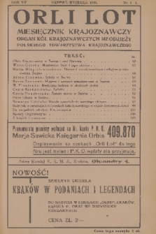 Orli Lot : miesięcznik krajoznawczy : organ Kół Krajoznawczych Młodzieży Polskiego Towarzystwa Krajoznawczego. R.15, 1934, nr 6-7