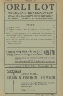Orli Lot : miesięcznik krajoznawczy : organ Kół Krajoznawczych Młodzieży Polskiego Towarzystwa Krajoznawczego. R.16, 1935, nr 4