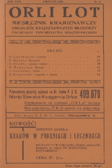 Orli Lot : miesięcznik krajoznawczy : organ Kół Krajoznawczych Młodzieży Polskiego Towarzystwa Krajoznawczego. R.17, 1936, nr 4