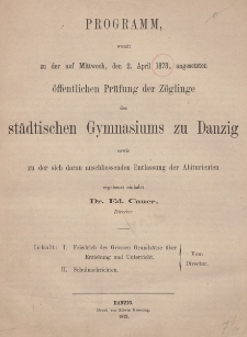 Programm des städtischen Gymnasiums zu Danzig. 1873