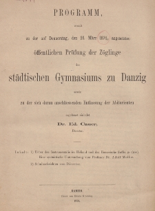 Programm des städtischen Gymnasiums zu Danzig. 1874