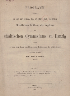 Programm des städtischen Gymnasiums zu Danzig. 1875