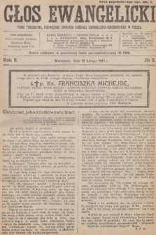 Głos Ewangelicki : pismo tygodniowe poświęcone sprawom Kościoła Ewangelicko-Augsburskiego w Polsce. R.2, 1921, № 8