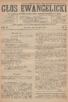 Głos Ewangelicki : pismo tygodniowe poświęcone sprawom Kościoła Ewangelicko-Augsburskiego w Polsce. R.3, 1922, № 9