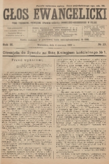 Głos Ewangelicki : pismo tygodniowe poświęcone sprawom Kościoła Ewangelicko-Augsburskiego w Polsce. R.3, 1922, № 23