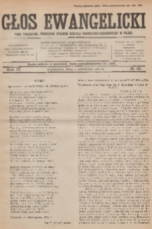 Głos Ewangelicki : pismo tygodniowe poświęcone sprawom Kościoła Ewangelicko-Augsburskiego w Polsce. R.3, 1922, № 45