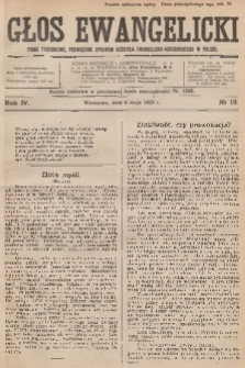 Głos Ewangelicki : pismo tygodniowe poświęcone sprawom Kościoła Ewangelicko-Augsburskiego w Polsce. R.4, 1923, № 18