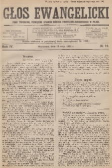 Głos Ewangelicki : pismo tygodniowe poświęcone sprawom Kościoła Ewangelicko-Augsburskiego w Polsce. R.4, 1923, № 19