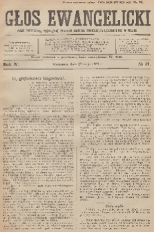 Głos Ewangelicki : pismo tygodniowe poświęcone sprawom Kościoła Ewangelicko-Augsburskiego w Polsce. R.4, 1923, № 21