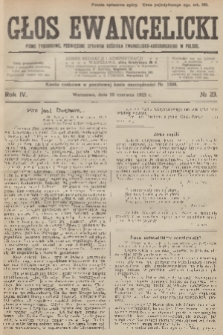 Głos Ewangelicki : pismo tygodniowe poświęcone sprawom Kościoła Ewangelicko-Augsburskiego w Polsce. R.4, 1923, № 23