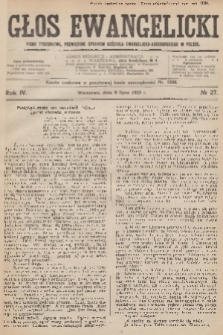 Głos Ewangelicki : pismo tygodniowe poświęcone sprawom Kościoła Ewangelicko-Augsburskiego w Polsce. R.4, 1923, № 27