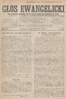 Głos Ewangelicki : pismo tygodniowe poświęcone sprawom Kościoła Ewangelicko-Augsburskiego w Polsce. R.4, 1923, № 43