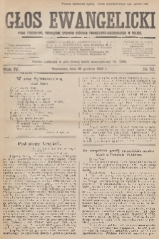 Głos Ewangelicki : pismo tygodniowe poświęcone sprawom Kościoła Ewangelicko-Augsburskiego w Polsce. R.4, 1923, № 52