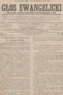 Głos Ewangelicki : pismo tygodniowe poświęcone sprawom Kościoła Ewangelicko-Augsburskiego w Polsce. R.5, 1924, nr 46