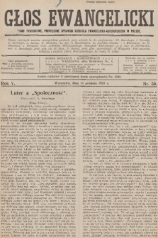 Głos Ewangelicki : pismo tygodniowe poświęcone sprawom Kościoła Ewangelicko-Augsburskiego w Polsce. R.5, 1924, nr 50