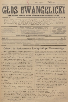 Głos Ewangelicki : pismo tygodniowe poświęcone sprawom Kościoła Ewangelicko-Augsburskiego w Polsce. R.7, 1926, nr 7