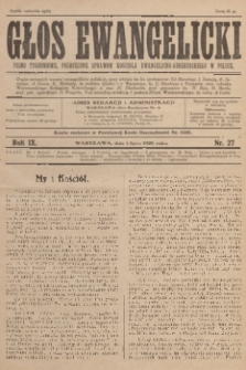 Głos Ewangelicki : pismo tygodniowe poświęcone sprawom Kościoła Ewangelicko-Augsburskiego w Polsce. R.9, 1928, nr 27