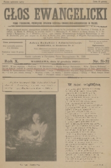 Głos Ewangelicki : pismo tygodniowe poświęcone sprawom Kościoła Ewangelicko-Augsburskiego w Polsce. R.10, 1929, nr 51-52