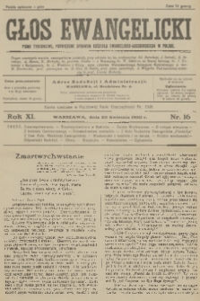 Głos Ewangelicki : pismo tygodniowe poświęcone sprawom Kościoła Ewangelicko-Augsburskiego w Polsce. R.11, 1930, nr 16