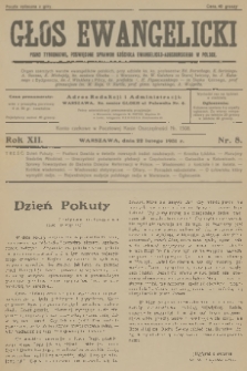 Głos Ewangelicki : pismo tygodniowe poświęcone sprawom Kościoła Ewangelicko-Augsburskiego w Polsce. R.12, 1931, nr 8
