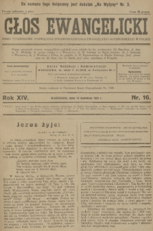 Głos Ewangelicki : pismo tygodniowe poświęcone sprawom Kościoła Ewangelicko-Augsburskiego w Polsce. R.14, 1933, nr 16