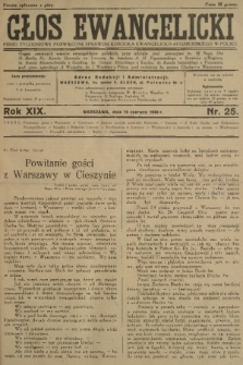 Głos Ewangelicki : pismo tygodniowe poświęcone sprawom Kościoła Ewangelicko-Augsburskiego w Polsce. R.19, 1938, nr 25