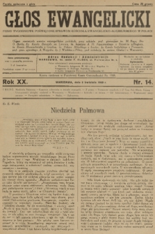 Głos Ewangelicki : pismo tygodniowe poświęcone sprawom Kościoła Ewangelicko-Augsburskiego w Polsce. R.20, 1939, nr 14