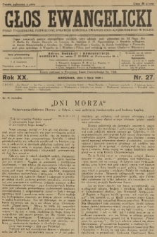 Głos Ewangelicki : pismo tygodniowe poświęcone sprawom Kościoła Ewangelicko-Augsburskiego w Polsce. R.20, 1939, nr 27