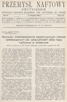 Przemysł Naftowy : dwutygodnik wydawany nakładem Krajowego Towarzystwa Naftowego we Lwowie. R.9, 1934, Zeszyt 21