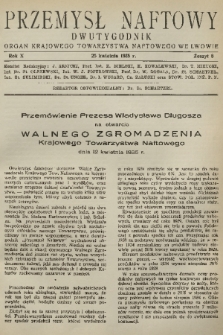 Przemysł Naftowy : dwutygodnik : organ Krajowego Towarzystwa Naftowego we Lwowie. R.10, 1935, Zeszyt 8