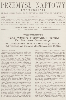 Przemysł Naftowy : dwutygodnik : organ Krajowego Towarzystwa Naftowego we Lwowie. R.11, 1936, Zeszyt 9