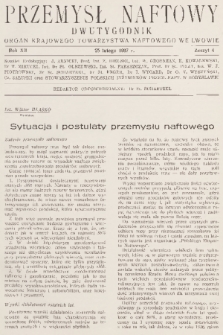 Przemysł Naftowy : dwutygodnik : organ Krajowego Towarzystwa Naftowego we Lwowie. R.12, 1937, Zeszyt 4